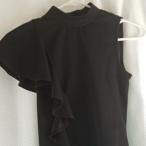 Black mock neck ruffled body suit